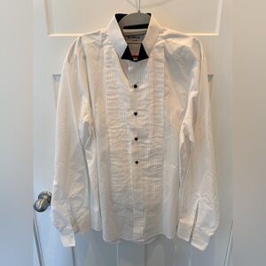 Raffinati Tuxedo Shirt White Black Collar Pleated Formal Men’s 16 to 16.5 35–36